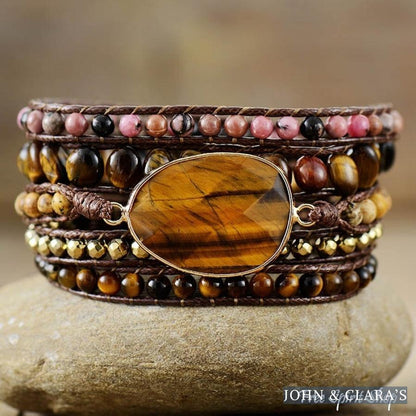 Natural Tiger Eye & Rhodonite Wrap Bracelet
