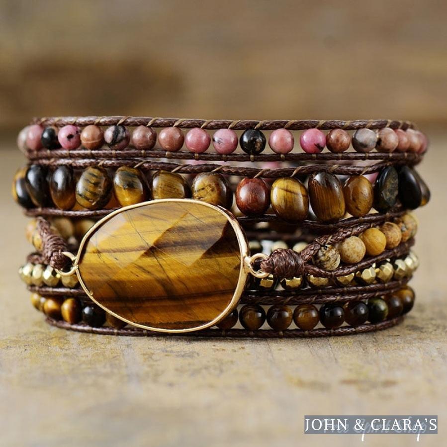 Natural Tiger Eye & Rhodonite Wrap Bracelet