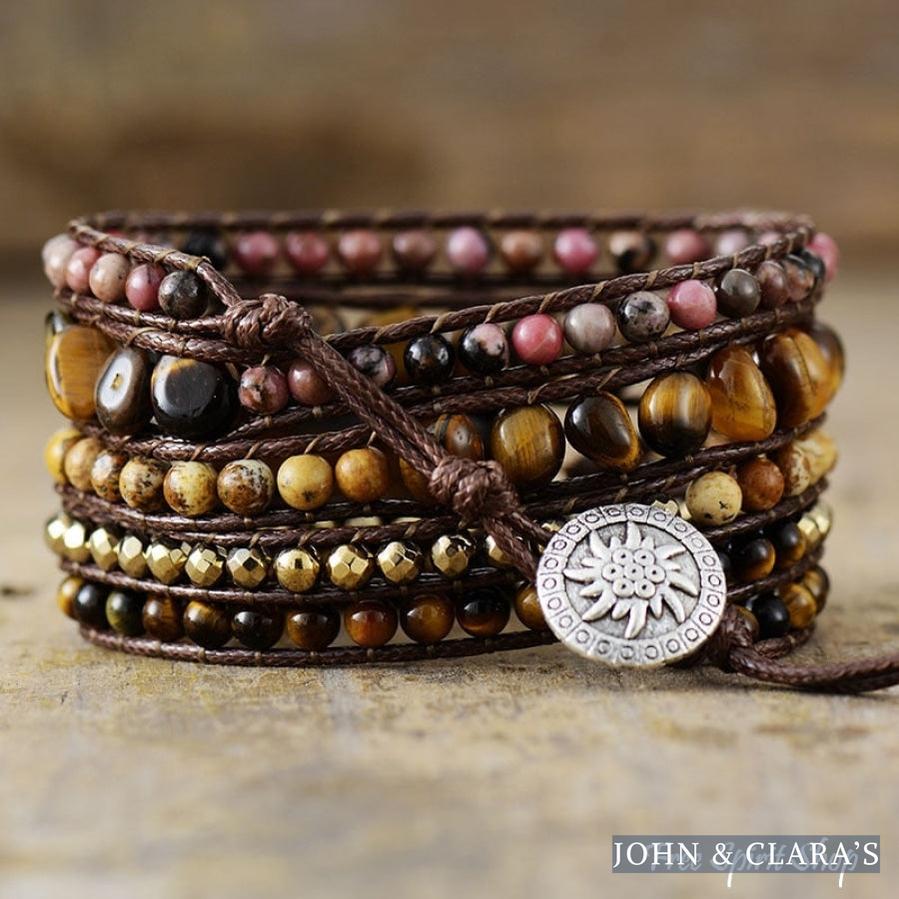 Natural Tiger Eye & Rhodonite Wrap Bracelet