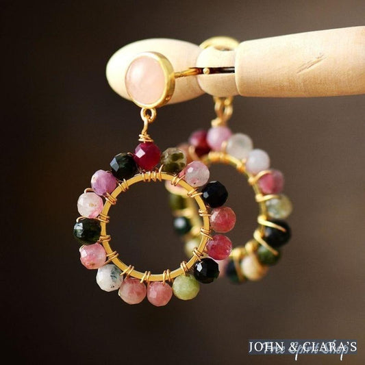 Natural Tourmaline Circle Beaded Earrings