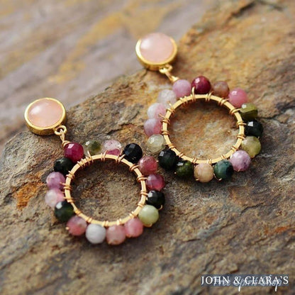 Natural Tourmaline Circle Beaded Earrings