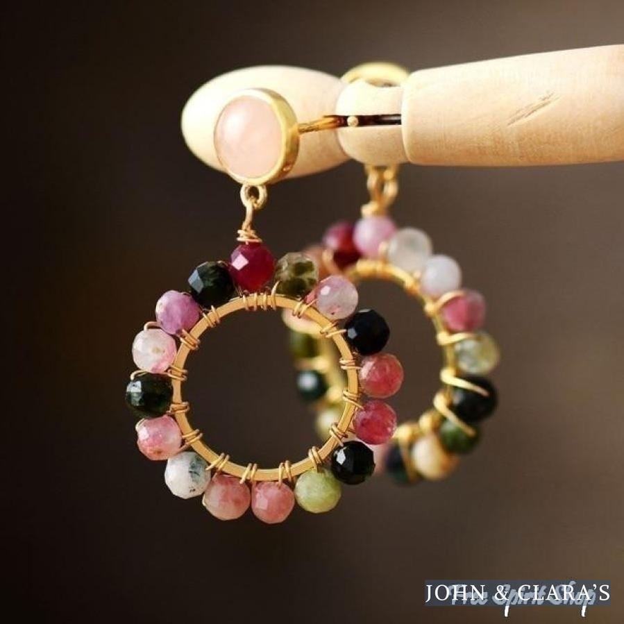 Natural Tourmaline Circle Beaded Earrings