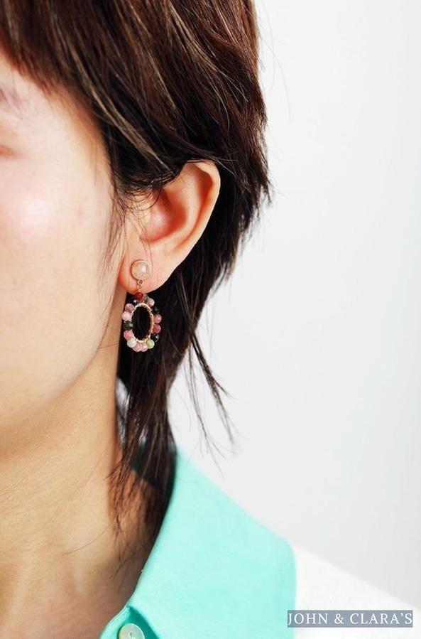 Natural Tourmaline Circle Beaded Earrings