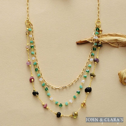 Natural Tourmaline & Green Aventurine Chain Multi-Layer Necklace