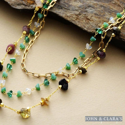 Natural Tourmaline & Green Aventurine Chain Multi-Layer Necklace