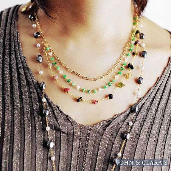 Natural Tourmaline & Green Aventurine Chain Multi-Layer Necklace