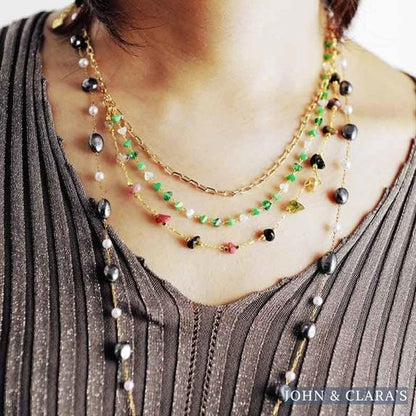 Natural Tourmaline & Green Aventurine Chain Multi-Layer Necklace