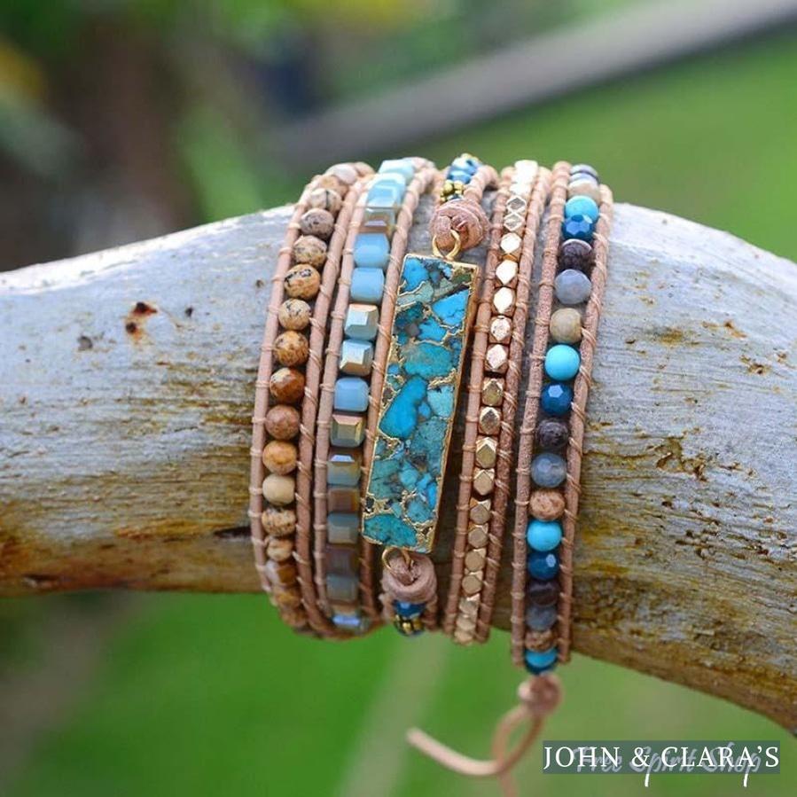 Natural Turquoise & Jasper Beaded Wrap Bracelet