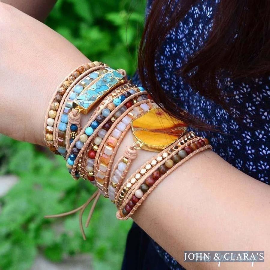 Natural Turquoise & Jasper Beaded Wrap Bracelet