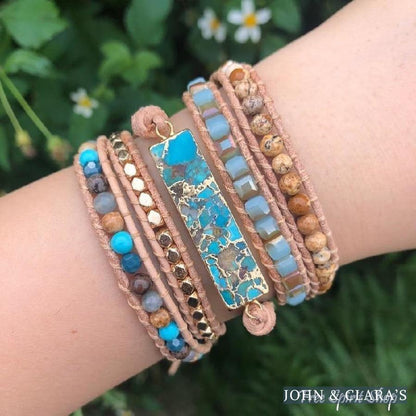 Natural Turquoise & Jasper Beaded Wrap Bracelet
