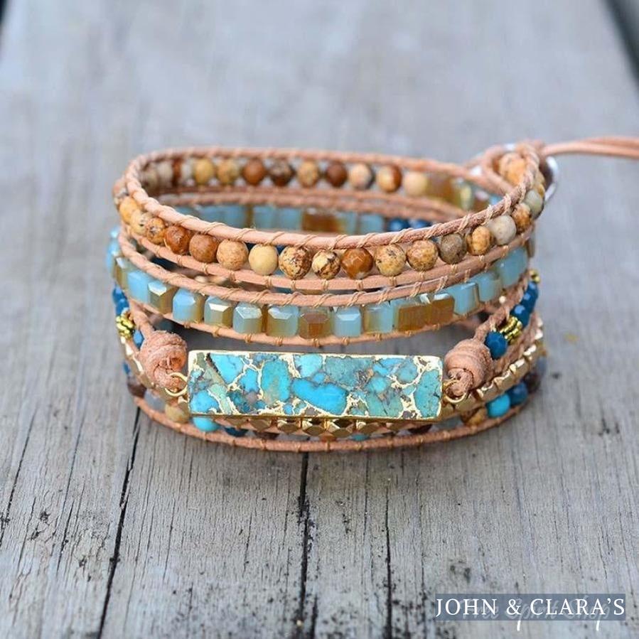 Natural Turquoise & Jasper Beaded Wrap Bracelet