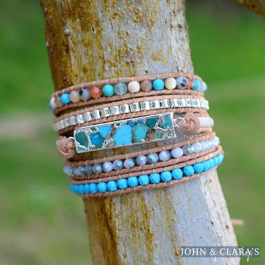 Natural Turquoise & Jasper Beaded Wrap Bracelet