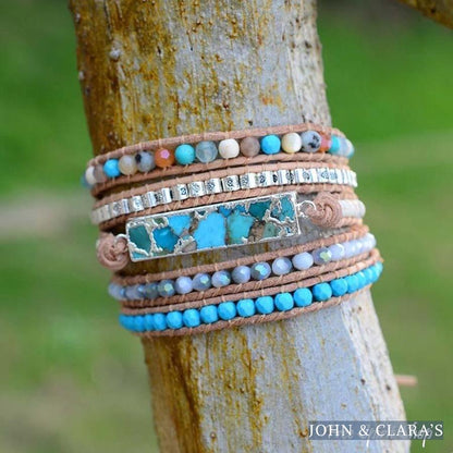 Natural Turquoise & Jasper Beaded Wrap Bracelet