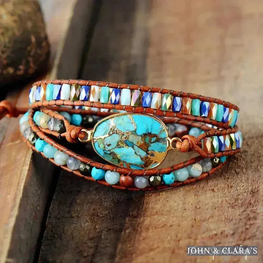 Natural Turquoise & Jasper Wrap Bracelet