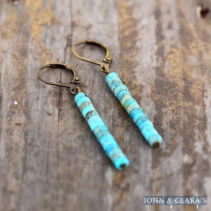 Natural Turquoise Stone Tube Earrings
