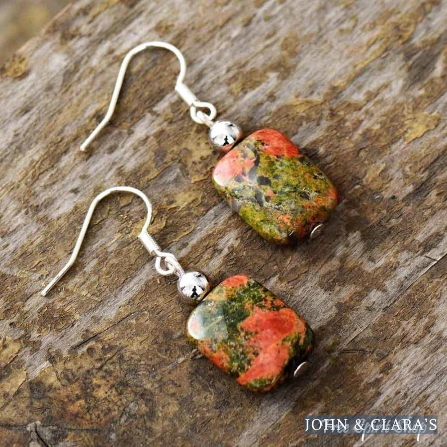 Natural Unakite Drop Earrings