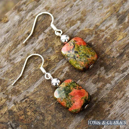 Natural Unakite Drop Earrings