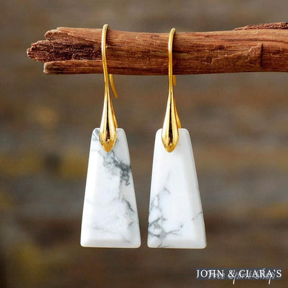 Natural White Howlite Pyramid Earrings