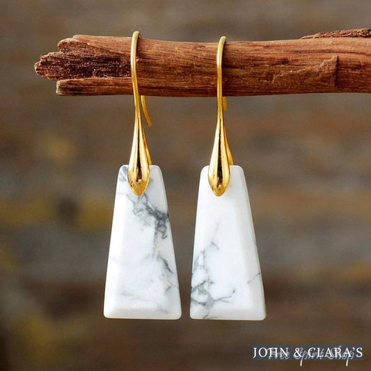 Natural White Howlite Pyramid Earrings
