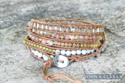 Natural White Selenite & Sunstone Wrap Bracelet