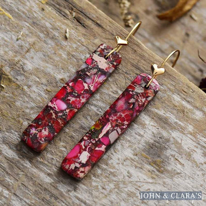 Pink & Red Jasper Heart Earrings