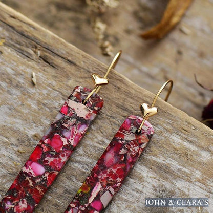Pink & Red Jasper Heart Earrings