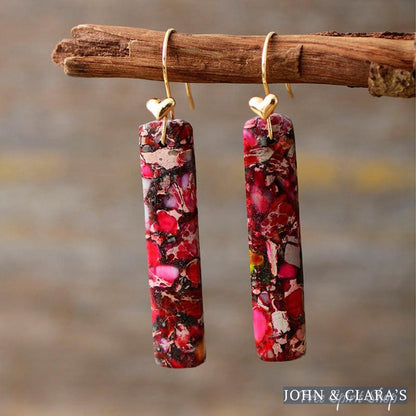 Pink & Red Jasper Heart Earrings
