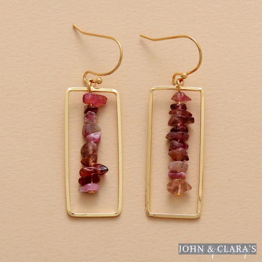 Pink Tourmaline Crystal Rectangle Drop Earrings