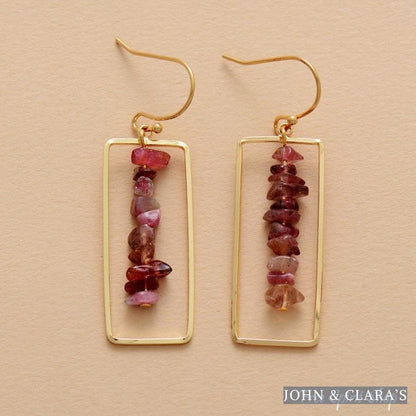 Pink Tourmaline Crystal Rectangle Drop Earrings