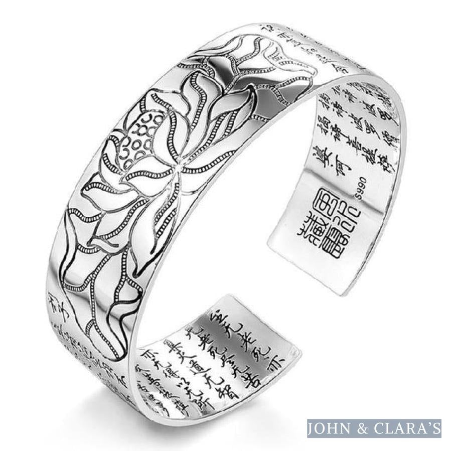 Buddhist Lotus & Heart Sutra Bangle Bracelet