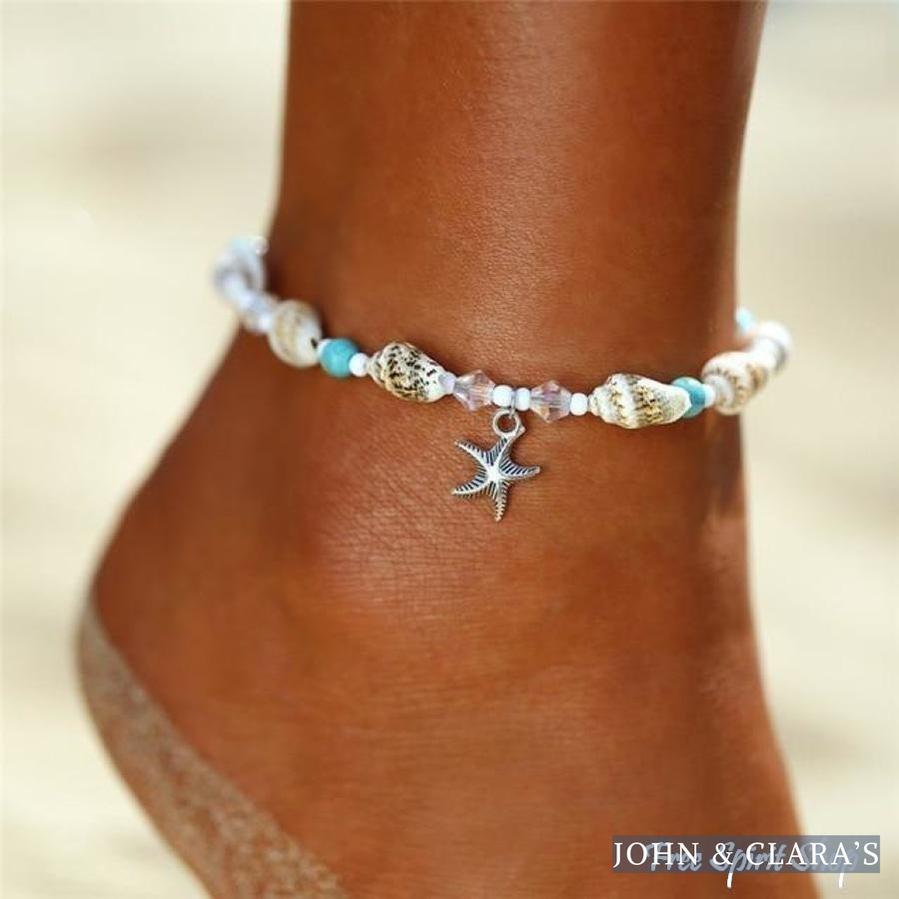 Seashell & Starfish Charm Beaded Anklet