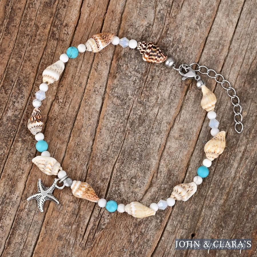 Seashell & Starfish Charm Beaded Anklet