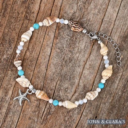 Seashell & Starfish Charm Beaded Anklet