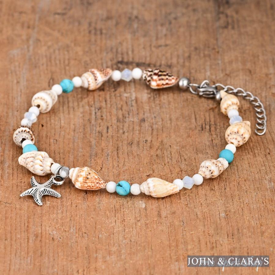 Seashell & Starfish Charm Beaded Anklet