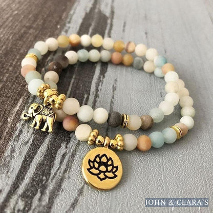 Set of 2 Natural Amazonite Mala Bead Bracelets