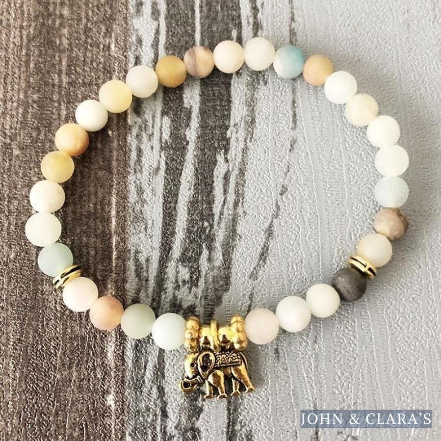 Set of 2 Natural Amazonite Mala Bead Bracelets