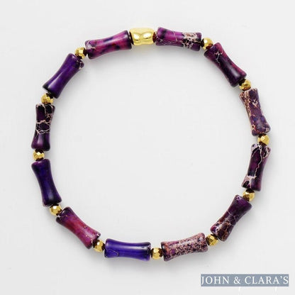 Set of 5 Purple Stone & Hamsa Hand Bead Bracelets