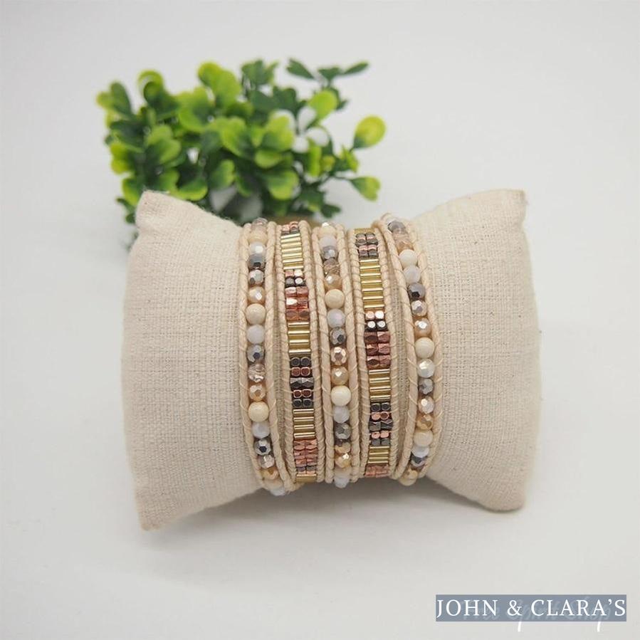 Snowy Agate Beige Beaded Wrap Bracelet