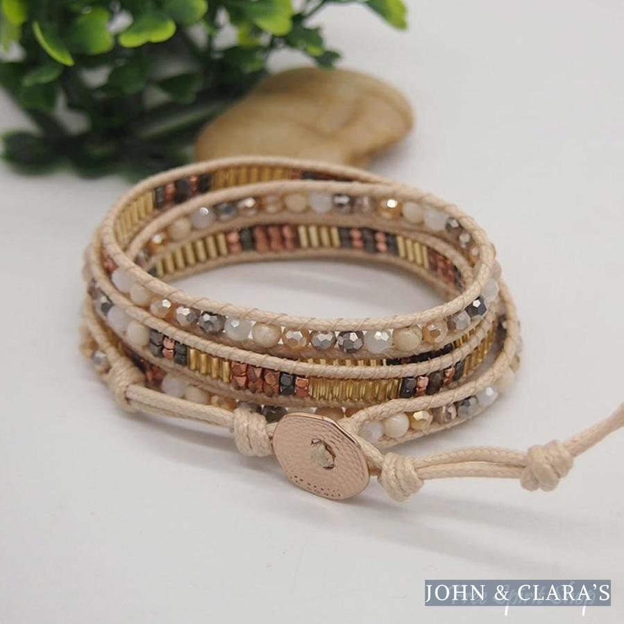 Snowy Agate Beige Beaded Wrap Bracelet