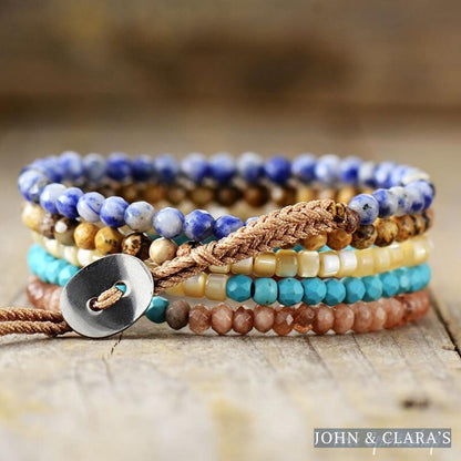 Sodalite Jasper Shell Strawberry Quartz 5 Layer Bead Bracelet