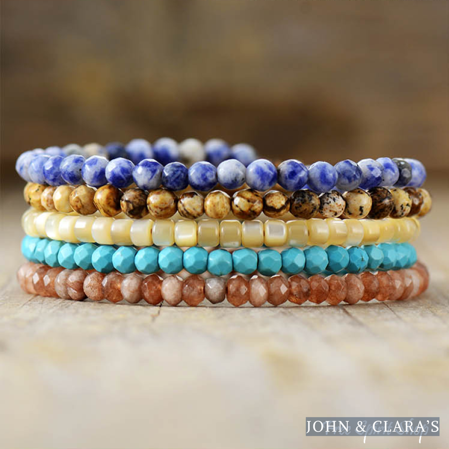 Sodalite Jasper Shell Strawberry Quartz 5 Layer Bead Bracelet