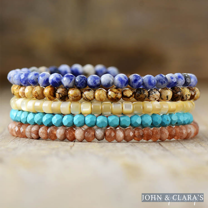 Sodalite Jasper Shell Strawberry Quartz 5 Layer Bead Bracelet