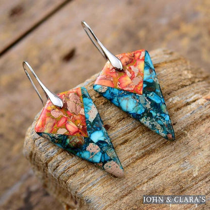 Vibrant Blue & Orange Jasper Earrings