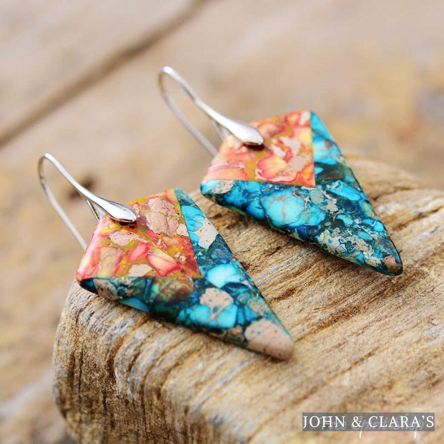 Vibrant Blue & Orange Jasper Earrings